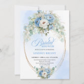Invitation Stylish Pastel Blue Peony Gold Bridal Shower Card (Devant)