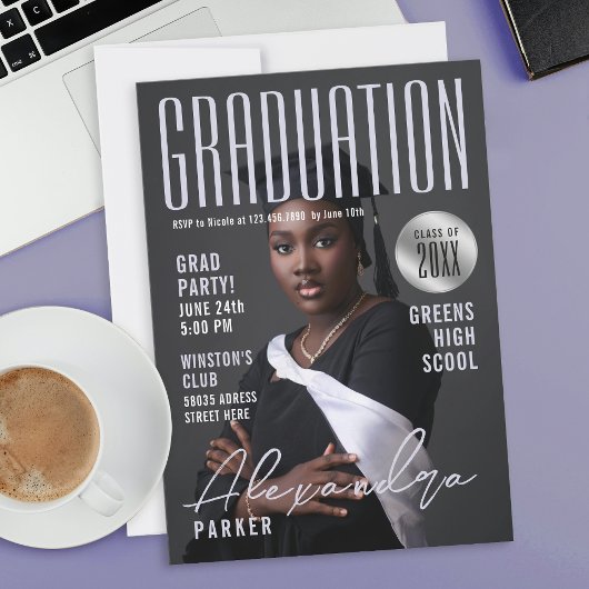 Invitation Stylish Pastel Purple Grad College University 