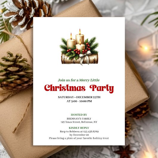 Invitation Stylish Pine Wreath Christmas Candles Invite