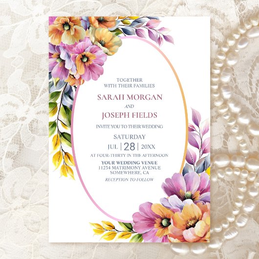 Invitation Stylish Pink and Orange Floral Wedding