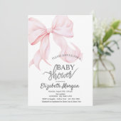 Invitation Stylish Pink Bow Striped Baby Shower (Debout devant)