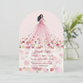 Invitation Stylish Pink Floral Tulle Model Bridal Shower (Debout devant)