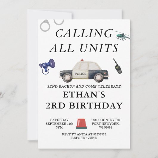 Invitation Stylish Police Kids Birthday (Devant)