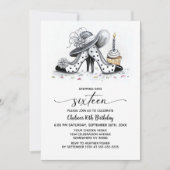 Invitation Stylish Polka Dot High Heel Shoes 16th Birthday (Devant)