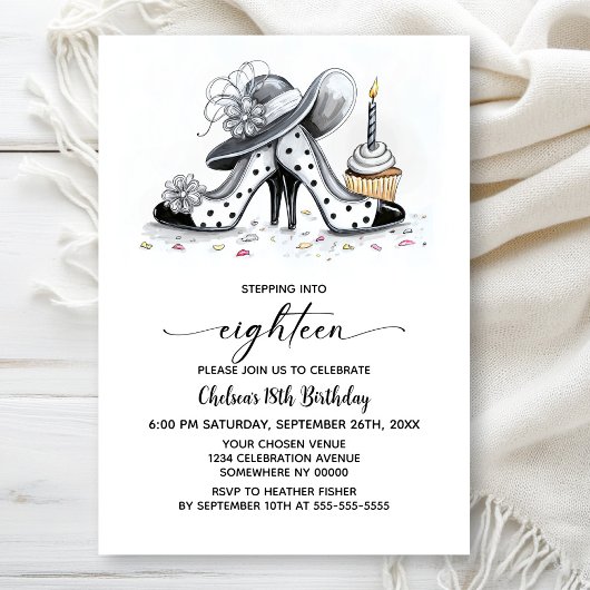 Invitation Stylish Polka Dot High Heel Shoes 18th Birthday