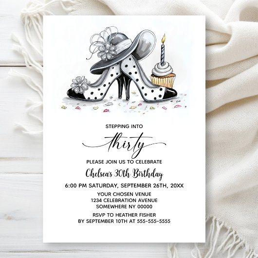 Invitation Stylish Polka Dot High Heel Shoes 30th Birthday