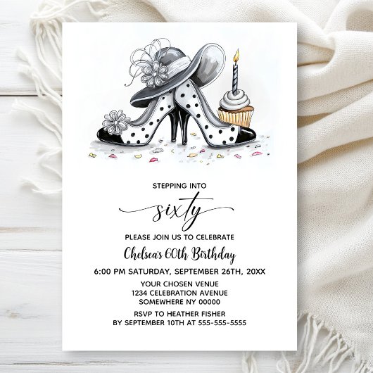 Invitation Stylish Polka Dot High Heel Shoes 60th Birthday
