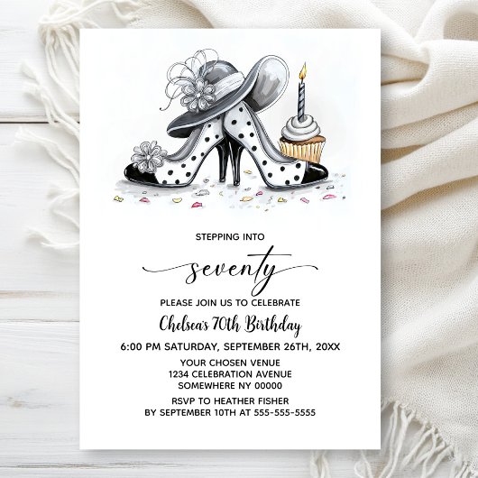 Invitation Stylish Polka Dot High Heel Shoes 70th Birthday