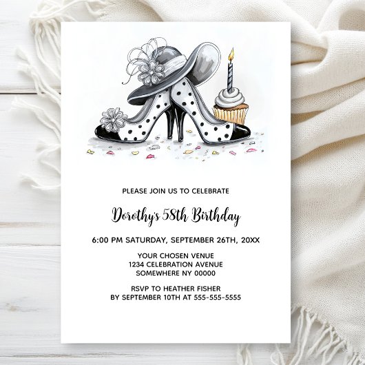 Invitation Stylish Polka Dot High Heel Shoes Birthday Party