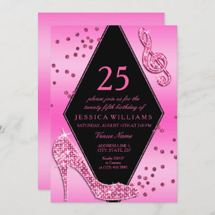 Invitation Stylish Pretty Glitzy rose 25e anniversaire