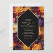 Invitation Stylish Purple and Orange Floral Black Wedding (Devant)