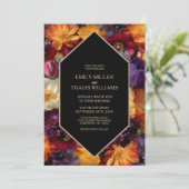 Invitation Stylish Purple and Orange Floral Black Wedding (Debout devant)