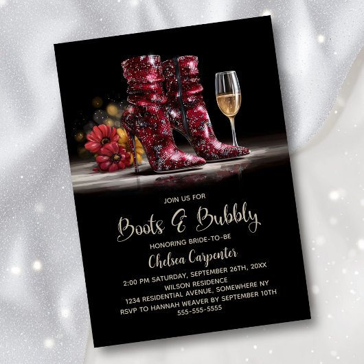 Invitation Stylish Red Sequin Boots and Bubbly Bridal Shower