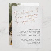 Invitation STYLISH ROSE GOLD SCRIPT Simple Typographie Photo (Devant / Derrière)