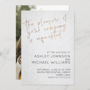 Invitation STYLISH ROSE GOLD SCRIPT Simple Typographie Photo