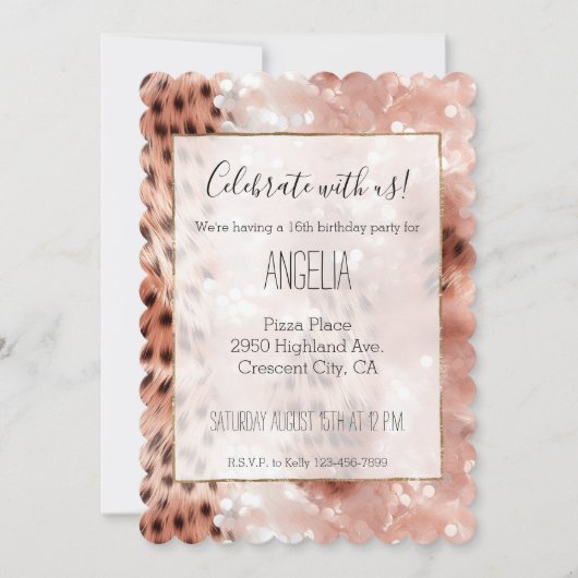 Invitation Stylish Rose rose rose or Leopard Glitz (Devant)