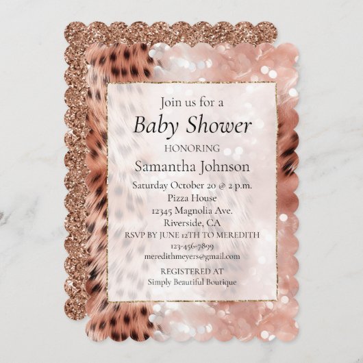 Invitation Stylish Rose rose rose or Leopard Glitz (Devant / Derrière)