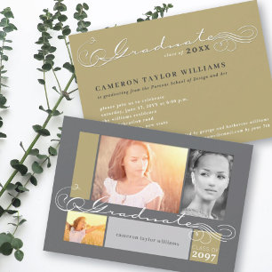 Invitation Stylish Scrolls 3 Collage Photo Fête de Remise des