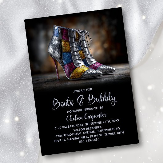 Invitation Stylish Sequin Boots and Bubbly Bridal Shower