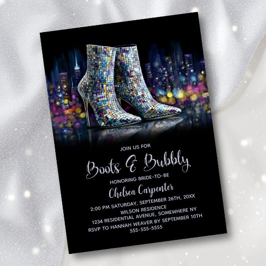 Invitation Stylish Sequin Boots and Bubbly Bridal Shower