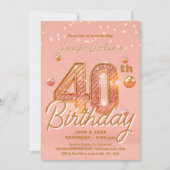 Invitation Stylish Sparkling Soft Pink & Gold 40e anniversair (Devant)