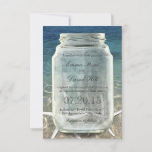 Invitation Stylish Starfish & Mason Jar Blue Beach Wedding