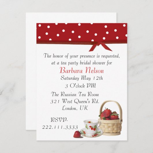 Invitation Stylish Strawberries Tea Party (Devant / Derrière)