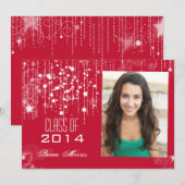 Invitation Stylish Strings of Light Red Photo Graduation 2014 (Devant / Derrière)