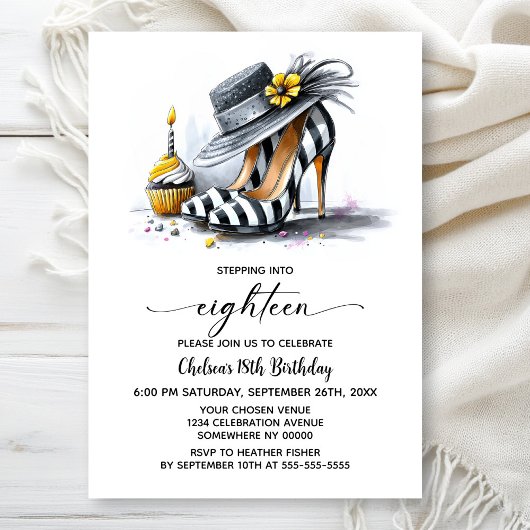 Invitation Stylish Striped High Heel Shoes 18th Birthday