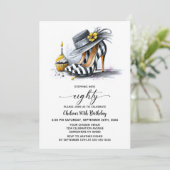 Invitation Stylish Striped High Heel Shoes 80th Birthday (Debout devant)