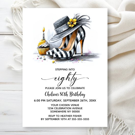 Invitation Stylish Striped High Heel Shoes 80th Birthday