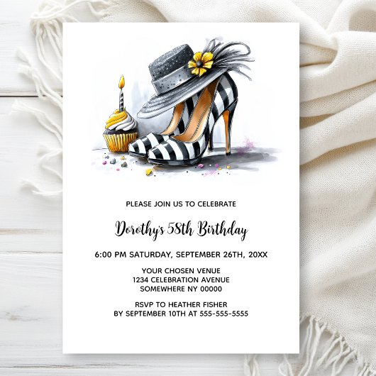 Invitation Stylish Striped High Heel Shoes Birthday Party
