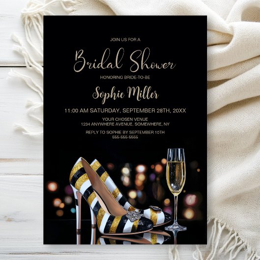 Invitation Stylish Striped High Heel Shoes Bridal Shower