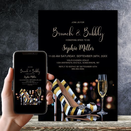 Invitation Stylish Striped High Heel Shoes Brunch and Bubbly