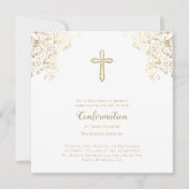 Invitation Stylish White Gold Cross Bible Verse Confirmation (Devant)