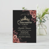 Invitation Stylisme Roses Rouge foncé Gothique Quinceañera (Debout devant)