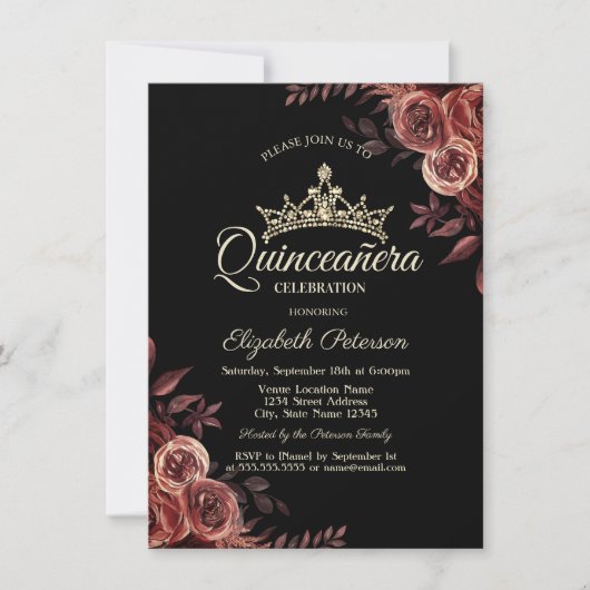Invitation Stylisme Roses Rouge foncé Gothique Quinceañera (Devant)