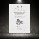 Invitation Stylo à main et encre Las Vegas Mariage<br><div class="desc">Blancs et noirs illustrés Las Vegas faire-part de mariage en encre épaisse avec des détails aquarelle. Script de style rétro et typographie. Cliquez sur "customiser" pour ajouter ou déplacer le texte au besoin. Code QR facultatif au dos avec icônes illustrées en bonus</div>