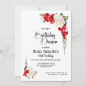 Invitation Stylo Rose Rouge Floral Anniversaire Dîner (Devant)