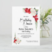 Invitation Stylo Rose Rouge Floral Anniversaire Dîner (Debout devant)