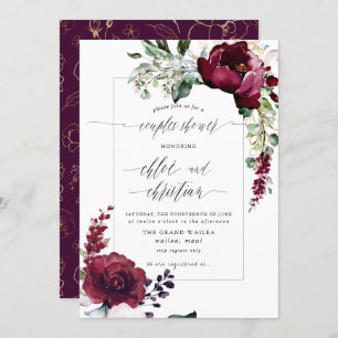 Invitation Sublime Bourgogne Bleu Aquarelle Couples Douche