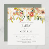INVITATION SUBTILE BLUSH PEACH ROSE COULEUR D'EAU MARIAGE FLO (Devant / Derrière)