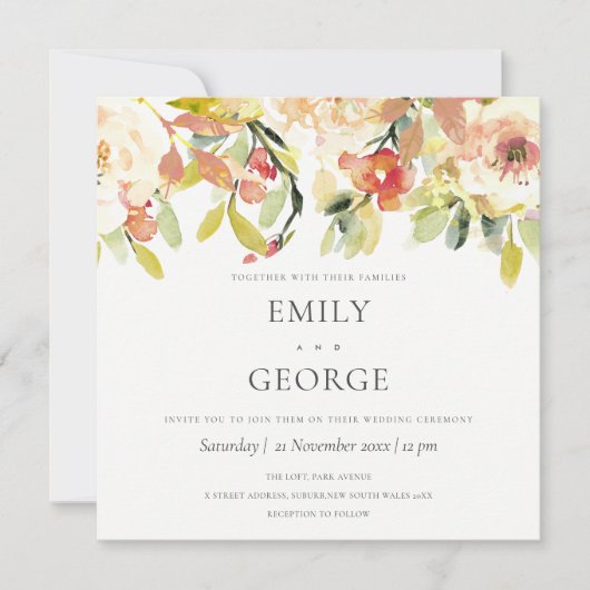 INVITATION SUBTILE BLUSH PEACH ROSE COULEUR D'EAU MARIAGE FLO (Devant)