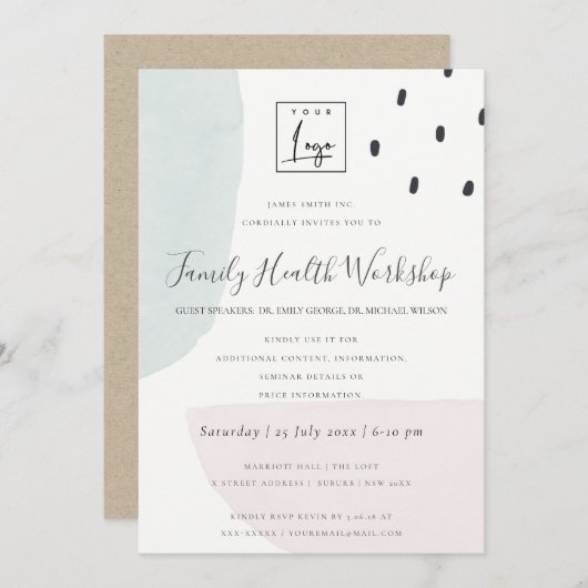 INVITATION SUBTLE AQUA MODERNE ABSTRAIT GÉOMÉTRIQUE ART ÉVÉNE (Devant / Derrière)