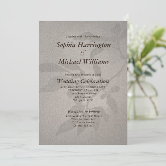 Invitation Subtle Leaves Elegant Modern Template QR Code (Debout devant)