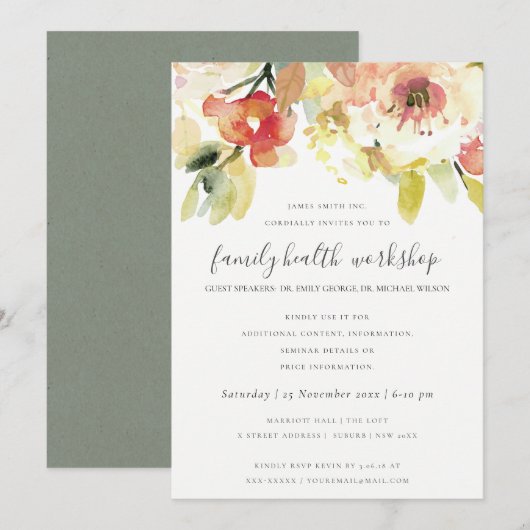 INVITATION SUBTLE PEACH PINK WATERCOLOR FLORAL ATELIER ÉVÉNEM (Devant / Derrière)