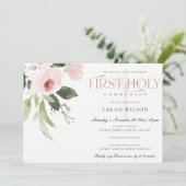 INVITATION SUBTÔT BLUSH ROSE FLORE PREMIER SAINT COMMUNION (Debout devant)