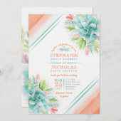 Invitation Succulent aquarelle vert orange mariage invite (Devant / Derrière)