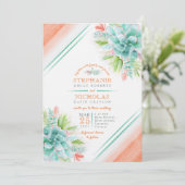 Invitation Succulent aquarelle vert orange mariage invite (Debout devant)