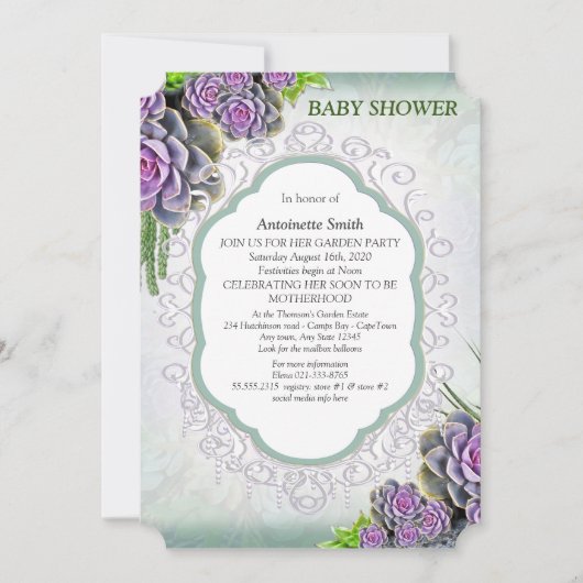 Invitation Succulent Baby shower de bouquet de couleur verte (Devant)
